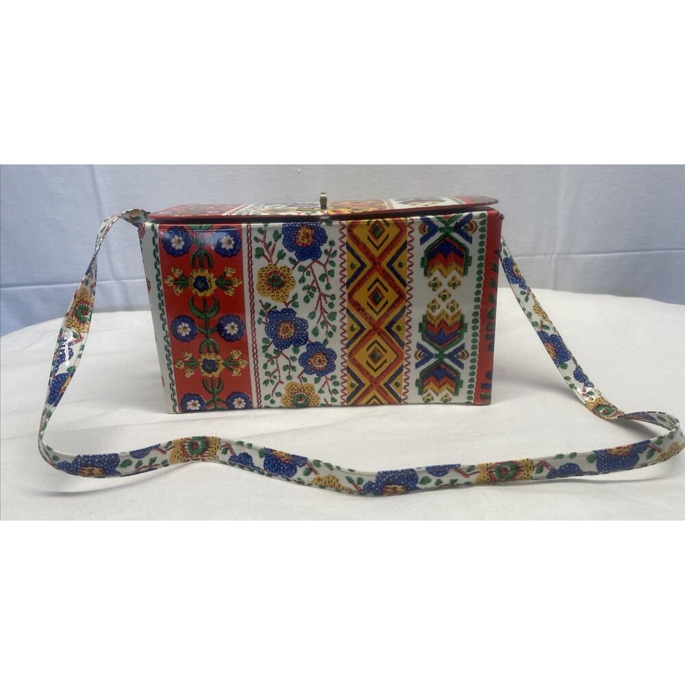 Vintage Boho Large Diaper Bag Patterned Box Retro Multicolor Crossbody Groovy